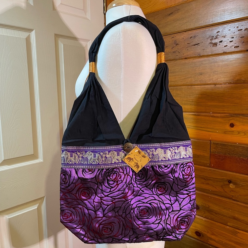 NWT TRAVEL SHOULDER BAG SILK/COTTON THAI ELEPHANT AA4-PU2